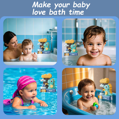 QXQ Baby Bath Toys 3-5, Dinosaur Bathtub Water Play Shower Toy for Toddlers Age 2-4, Fun Suction Cup Bath Toys for Kids Boys Girl Birthday (Ladle Color Random)