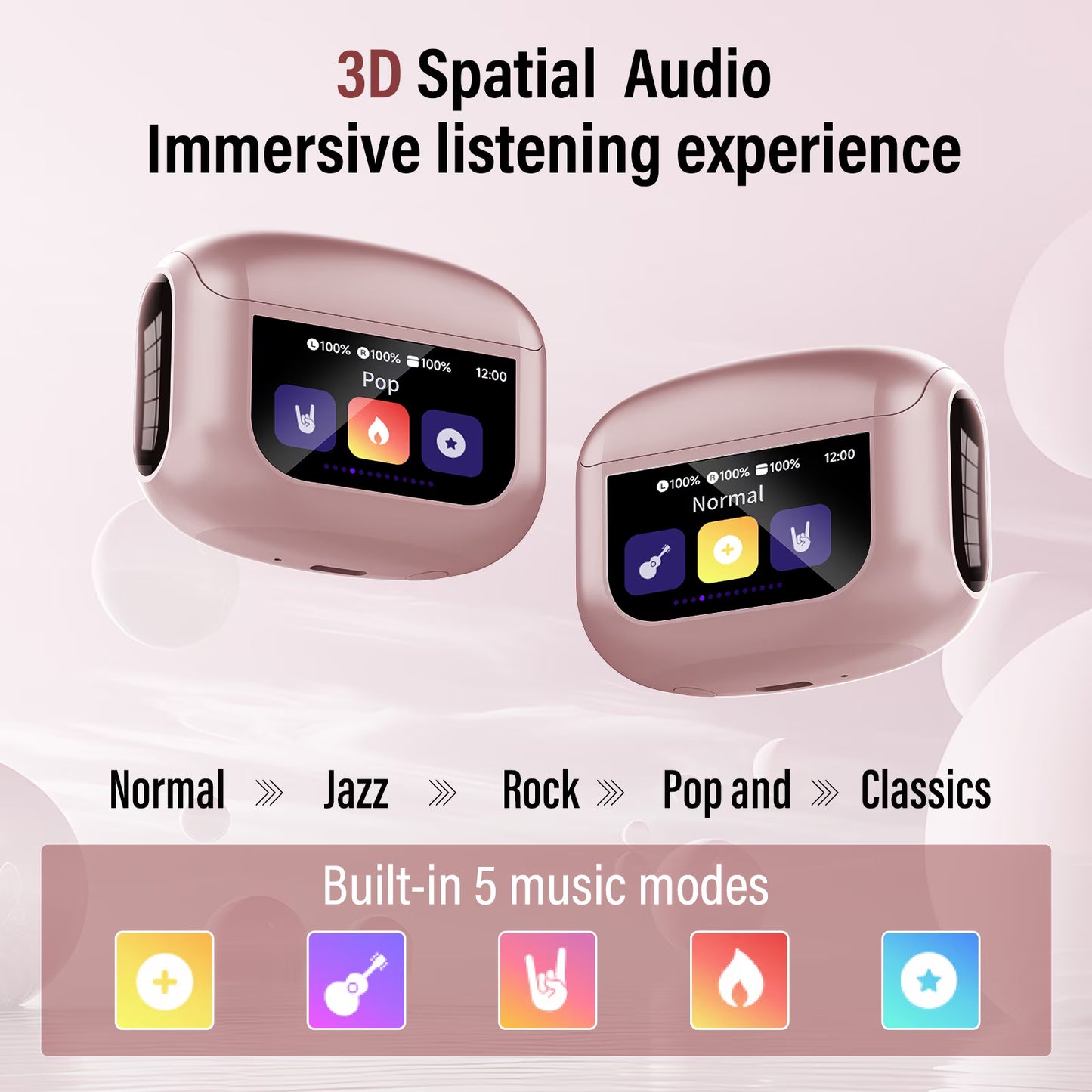 Btootos Wireless Earbuds Bluetooth 5.4 Headphones, Ear Buds with Touch Screen, ANC/ENC Noise Cancelling Earbud with 48H Stereo Deep Bass,Clear Calls, IPX7 Waterproof Earphones, 5 EQ for iOS Android,Rose Gold