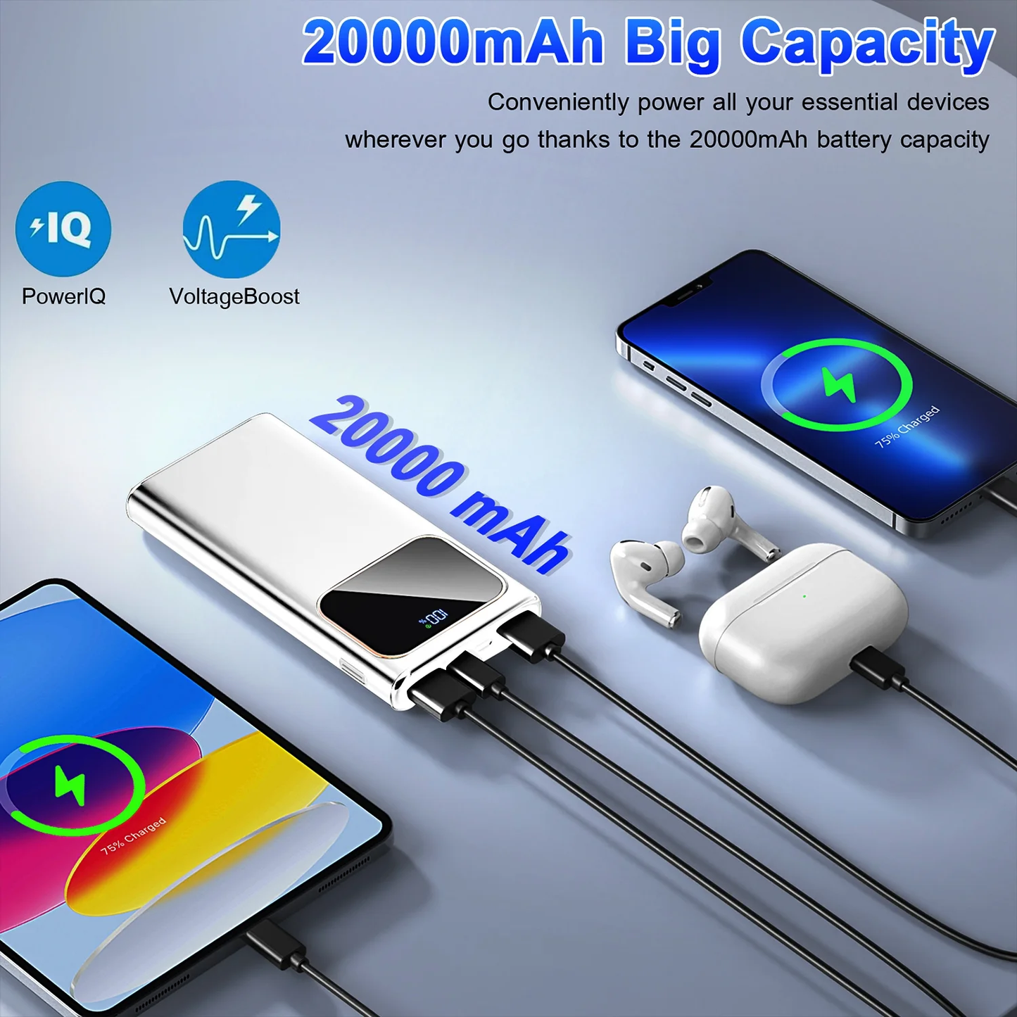 Btootos Portable Charger, 20000mAh Power Bank, 22.5W Fast Charging Battery Pack with USB C/USB A Output, Digital Display Portable Phone Charger for iPhone 17/16/15/14/13 Pro Samsung Google LG iPad AirPods