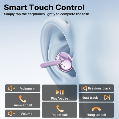 BTOOTOS Clip on Earbuds Bluetooth 5.4, Open Ear earbuds Wireless with Mic, Lightweight Comfort, Small-Ear Friendly Bluetooth Earbuds, 60H Sport Ear Buds, IP7 Waterproof Noise Cancelling Headphones, Purple