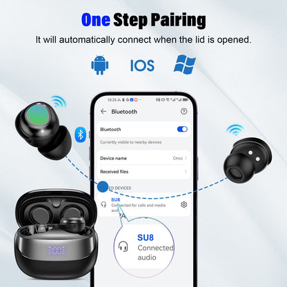 Btootos Sleep Earbuds, Noise Cancelling Wireless Ear buds for Side Sleepers, Bluetooth 5.4 in Ear Light-Weight Mini Headphones, 47H Playtime Clear Calls Earphones for Sleeping, Exercising, Working, Hiking