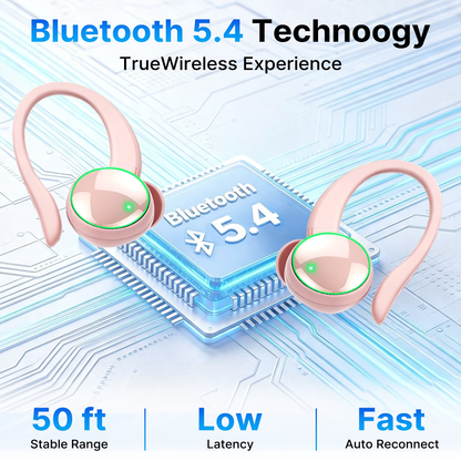 Btootos Wireless Earbuds, Bluetooth 5.4 Sports Headphones, 50H Playback Over Ear Earbuds with ENC Noise Cancelling Mic, Deep Bass Fitness Earphones Gym Running Workout with Earhooks, IP7 Waterproof Headset