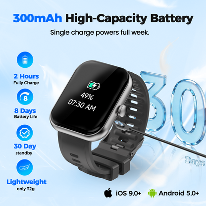 Geryst Smart Watch Fits for Android and iPhone, 1.96" HD Smartwatch for Men Women Bluetooth Answer/Make Calls/110+ Sports Modes/Message Reminder/Sleep, IP68 Waterproof Fitness Tracker, Perfect Gift（Black）