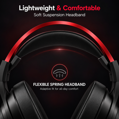 Geryst 2.4GHz Wireless Gaming Headset for PS5/PS4/Switch/PC, Bluetooth Over Ear Gaming Headphones with USB-C Wired Mode, 20ms Low Latency, 50mm Drivers, Noise Cancelling Mic, 40H Battery, Red LED Lights