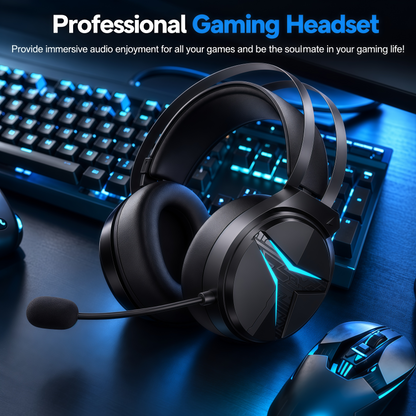 Geryst 2.4GHz Wireless Gaming Headset for PS5/PS4/Switch/PC, Bluetooth Over Ear Gaming Headphones with USB-C Wired Mode, 20ms Low Latency, 50mm Drivers, Noise Cancelling Mic, 40H Battery, Blue LED Lights