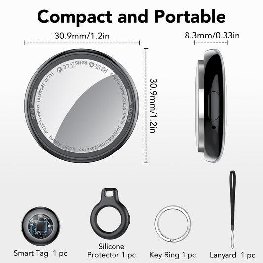 Tukio Bluetooth Tracker, Smart Air Tracker Tags-4 Pack, Key Finder and Item Locator Works with Apple Find My (iOS Only), with Protective Case/Key Ring/Lanyard, Tracker Tag for Keys/Luggage/Wallet, etc.