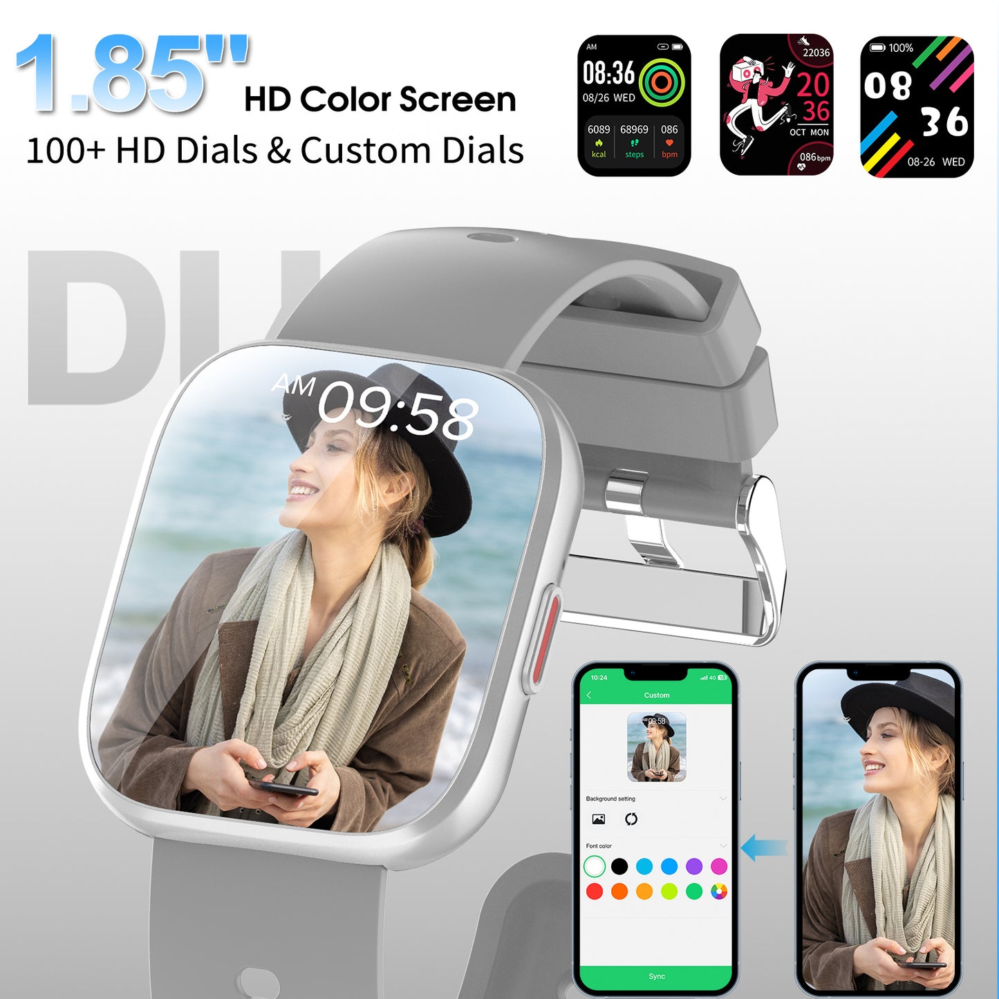 Smart Watch for Men Women Bluetooth Call, 1.85" HD Touch Screen Fitness Watch with Sleep Monitor, 112+ Sports Modes, IP68 Waterproof Activity Trackers for Android iOS