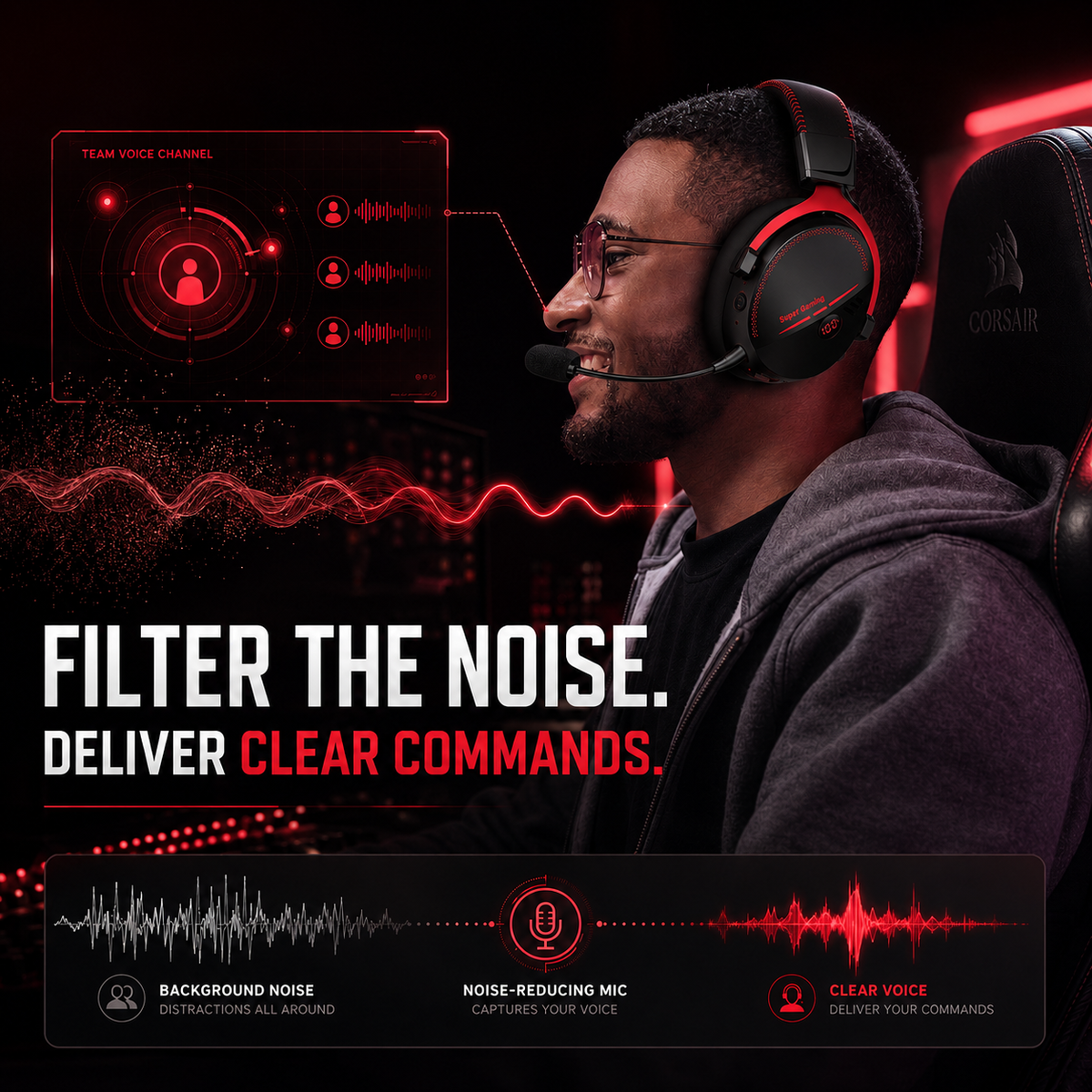 Geryst 2.4GHz Wireless Gaming Headset for PS5, PS4, Switch, PC, Bluetooth 6.0 over Ear Gaming Headphones with Detachable Mic, HD Stereo Sound, 50mm Drivers, LED Digital Display, RGB Lighting, 100H Playtime