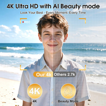 Geryst 4K 64MP Shoot Digital Camera for Kids, Teens, Beginners, Autofocus Point-and-Shoot Camera with 2.4" 180° Flip Screen, 16X Digital Zoom, Anti-Shake, Usb-c Selfie Vlogging Camera for Travel, Gifts
