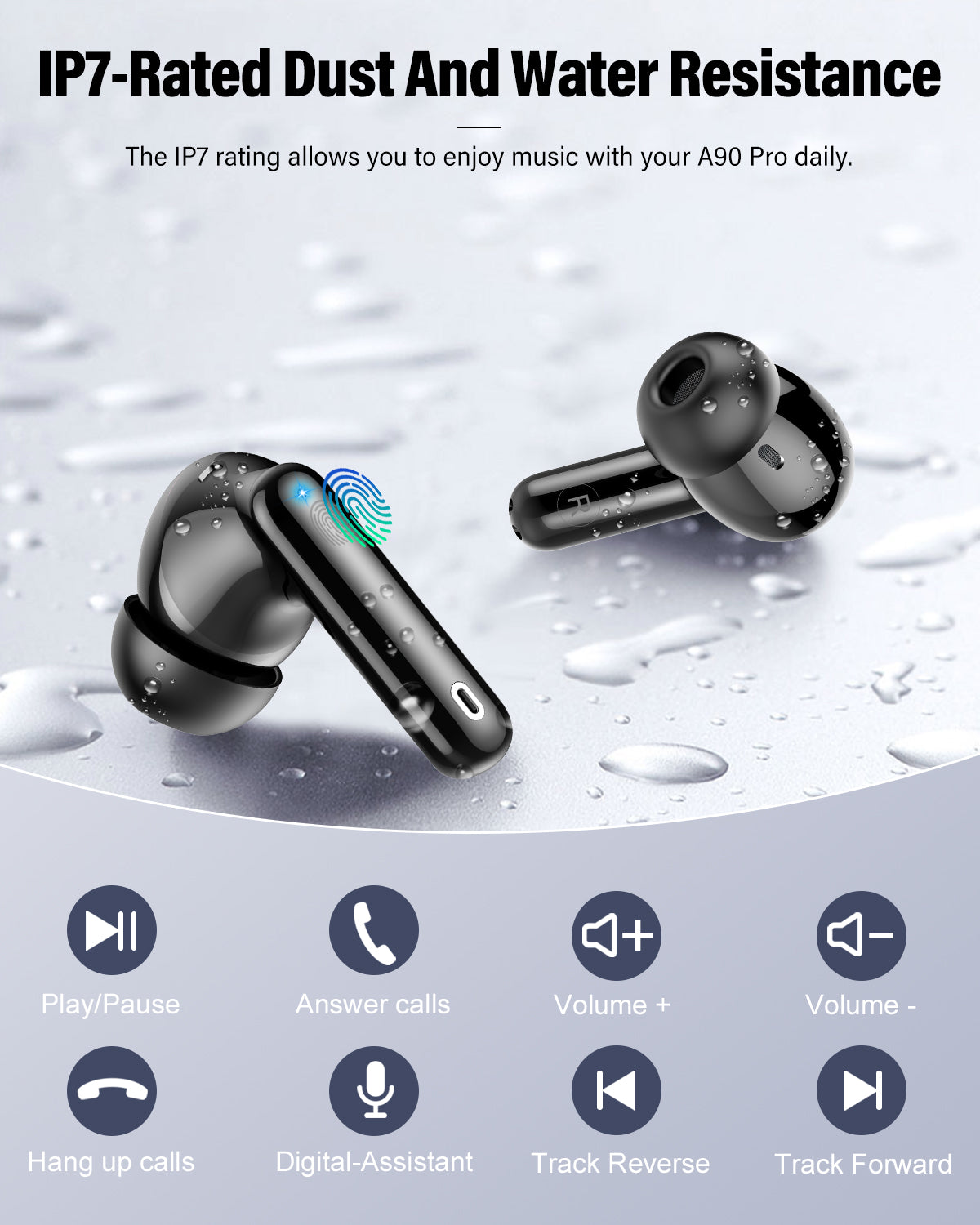 Btootos Wireless Earbuds, Bluetooth 5.4 Headphones Bass Stereo, Ear Buds with Noise Cancelling Mic, LED Display in Ear Earphones Clear Calls, IP7 Waterproof Bluetooth Earbuds for Phones/Sports/Laptop, Black