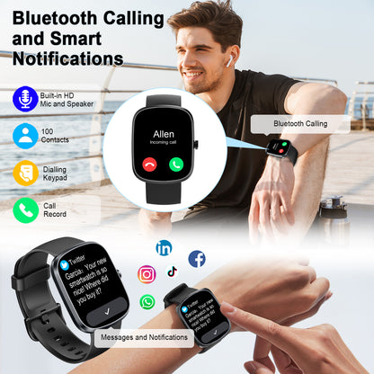 BTOOTOS AI Smart Watch for Women Men 1.91" HD Touch Screen with Dual-Mode Smart Bluetooth Call and Voice Assistant 100+ Sport Modes IPX7 Waterproof Fitness Watch for Android/iPhone