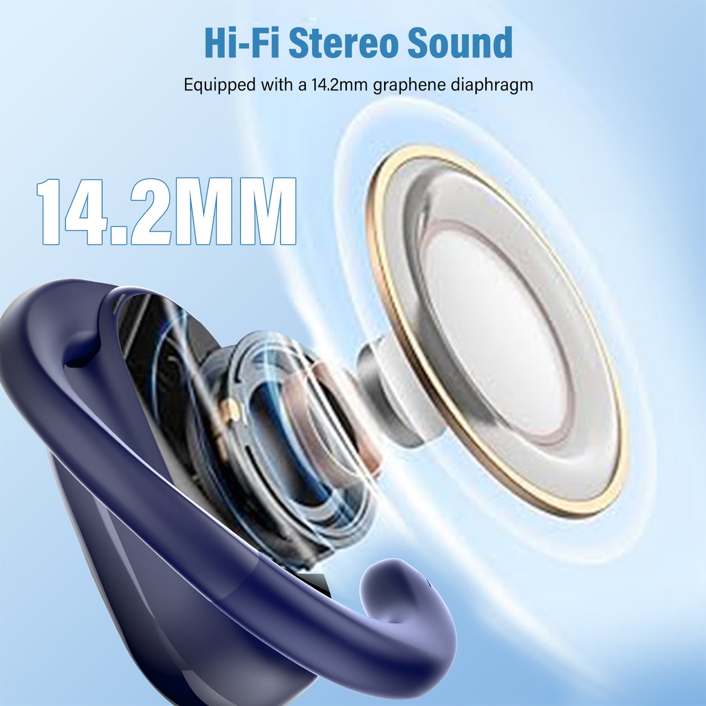 Open Ear Earbuds, Bluetooth 5.4 Headphones, HD Stereo Bass Wireless Earphones with Earhooks, 58Hrs Playtime, IP7 Waterproof for Fitness, Cycling, Sports