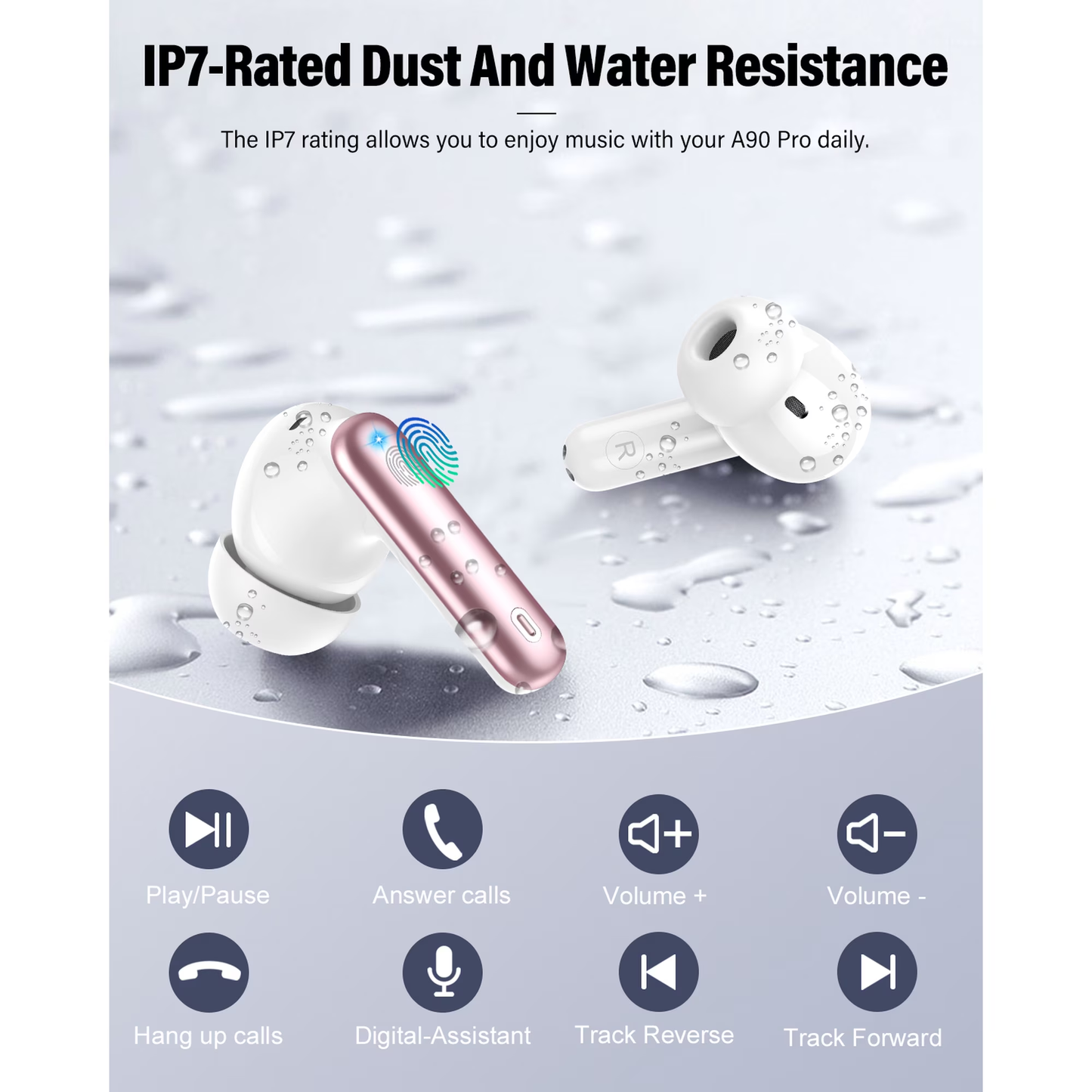 Btootos Wireless Earbuds, Bluetooth 5.4 Headphones Bass Stereo, Ear Buds with Noise Cancelling Mic, LED Display in Ear Earphones Clear Calls, IP7 Waterproof Bluetooth Earbuds for Laptop/Phones, Rose Gold
