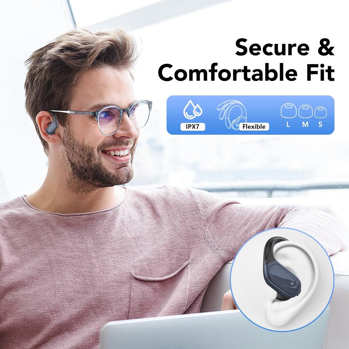 KHNIT Wireless Earbuds Bluetooth 5.3 Headphones 60hrs Playtime with Digital Display Sports Wireless Headphones with Earhook Deep Bass IPX7 Waterproof Over-Ear Earbuds for Android iOS Workout