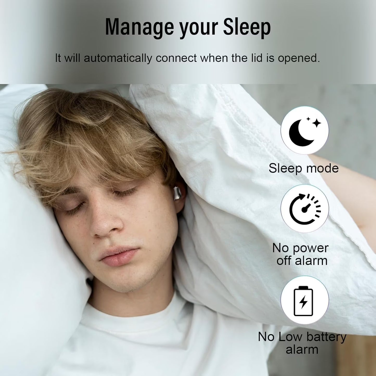 Btootos Sleep Earbuds, Noise Cancelling Wireless Ear buds for Side Sleepers, Bluetooth 5.4 in Ear Light-Weight Mini Headphones, 47H Playtime Clear Calls Earphones for Sleeping, Exercising, Working, Hiking