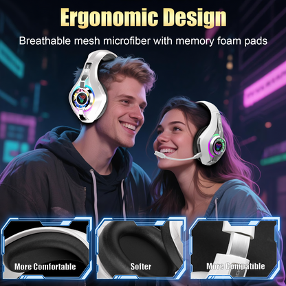 Geryst 2.4GHz Wireless Gaming Headset for PS4/PS5/Switch/PC, Bluetooth Over Ear Headphones with ENC Noise Cancelling Mic,7.1 Stereo Surround Sound, 40mm Drivers, RGB Light, 45H Battery Gaming Headphone