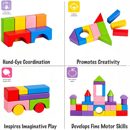 TGGPL Wooden Building Blocks, 50-Piece Set of Sorting & Stacking Toys, Montessori Wood Block Gifts For Preschool Boys & Girls, Classic Toddler Toys for Girls & Boys Ages 2+