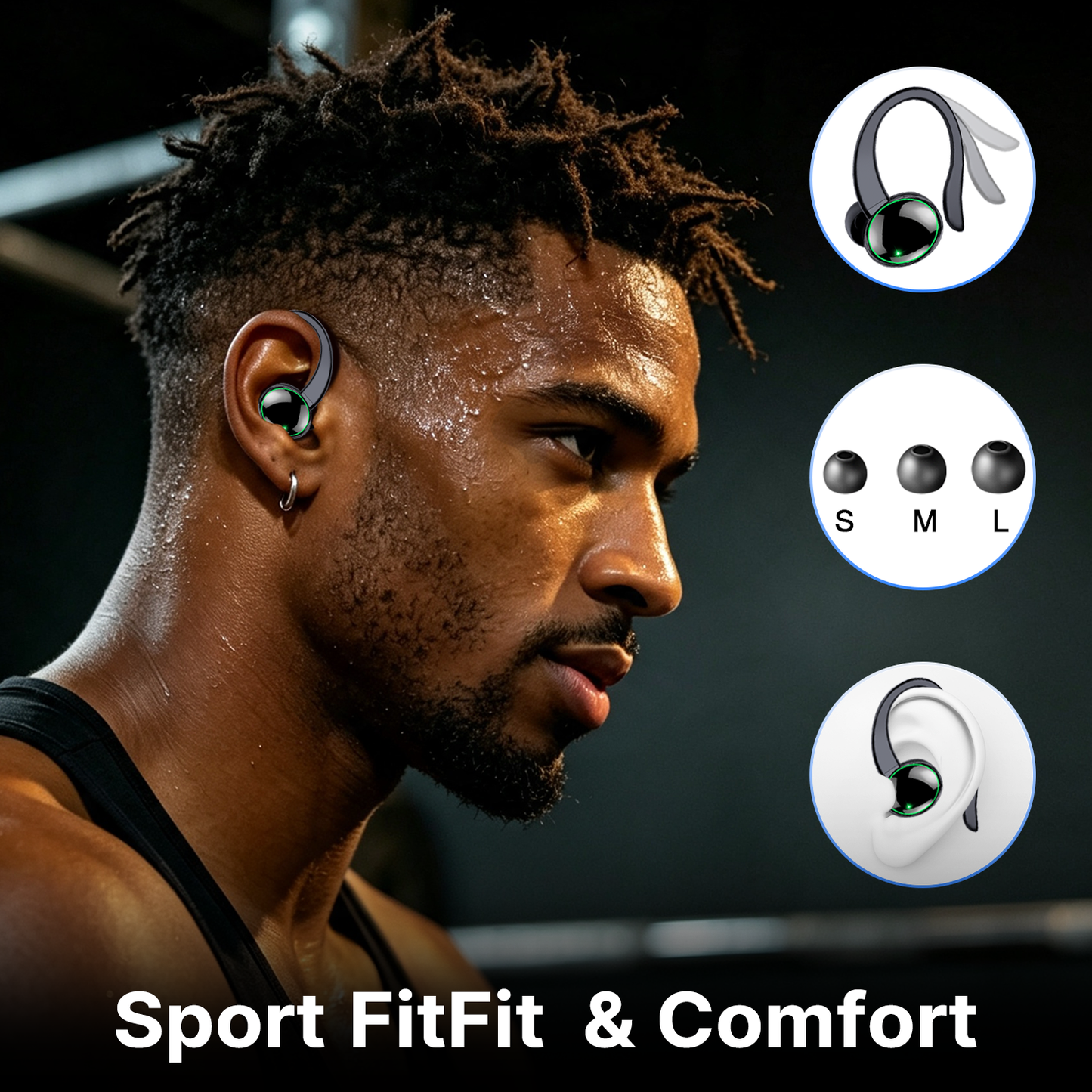 Btootos Wireless Earbuds, Bluetooth 5.4 Sports Headphones, 50H Playback Over Ear Earbuds with ENC Noise Cancelling Mic, Deep Bass Fitness Earphones Gym Running Workout with Earhooks, IP7 Waterproof Headset
