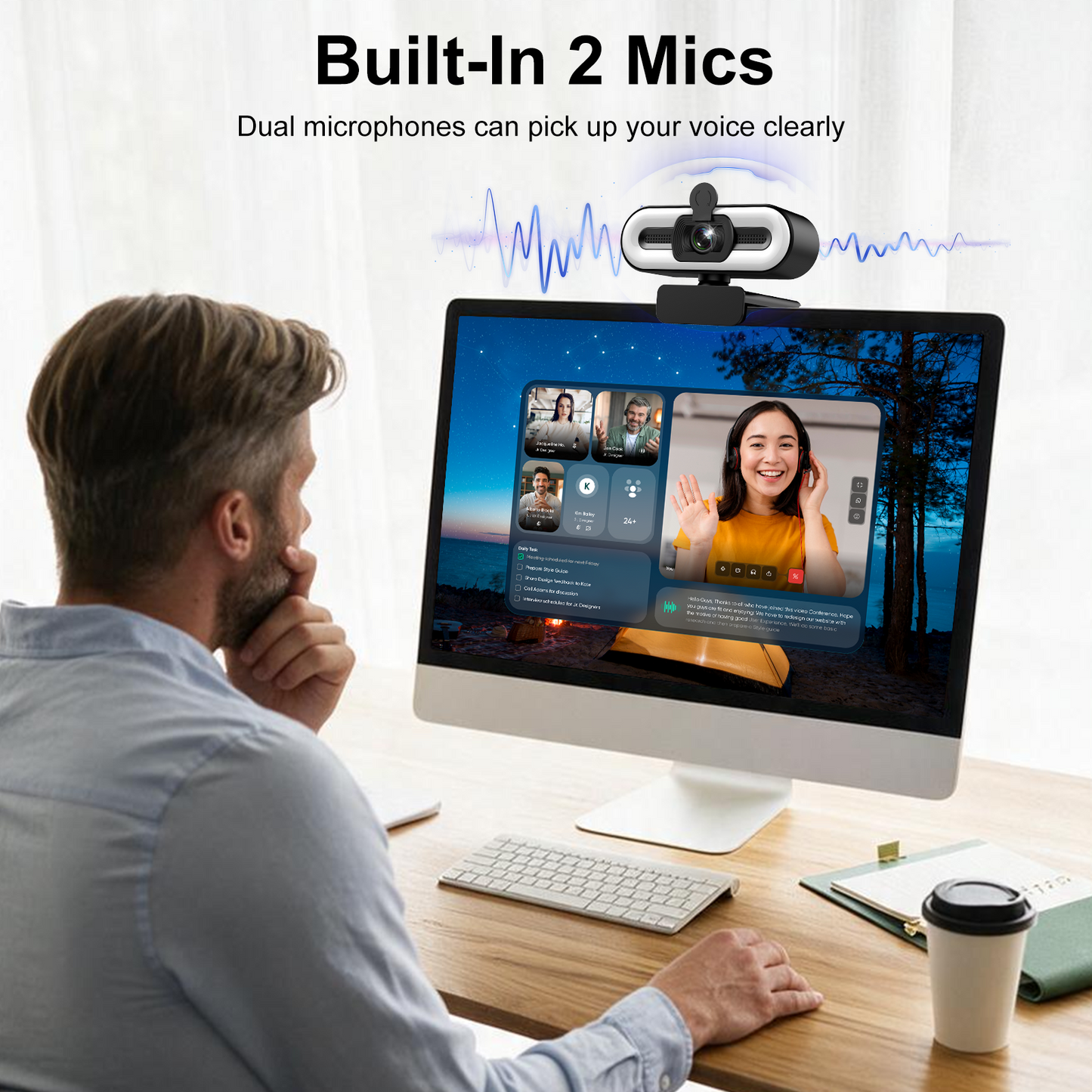 Geryst 2K HD Webcam with Autofocus, 3-Level Ring Light, 0.01Lux Low-Light Vision, 108° Wide-Angle USB Web Camera, Dual Noise-Canceling Mics, Privacy Cover & Tripod for PC Laptop, Streaming, Meetings, Black