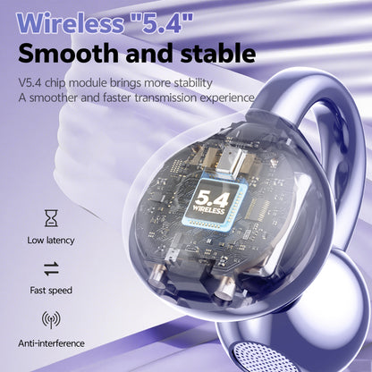 BTOOTOS Clip on Earbuds Bluetooth 5.4, Open Ear earbuds Wireless with Mic, Lightweight Comfort, Small-Ear Friendly Bluetooth Earbuds, 60H Sport Ear Buds, IP7 Waterproof Noise Cancelling Headphones, Purple