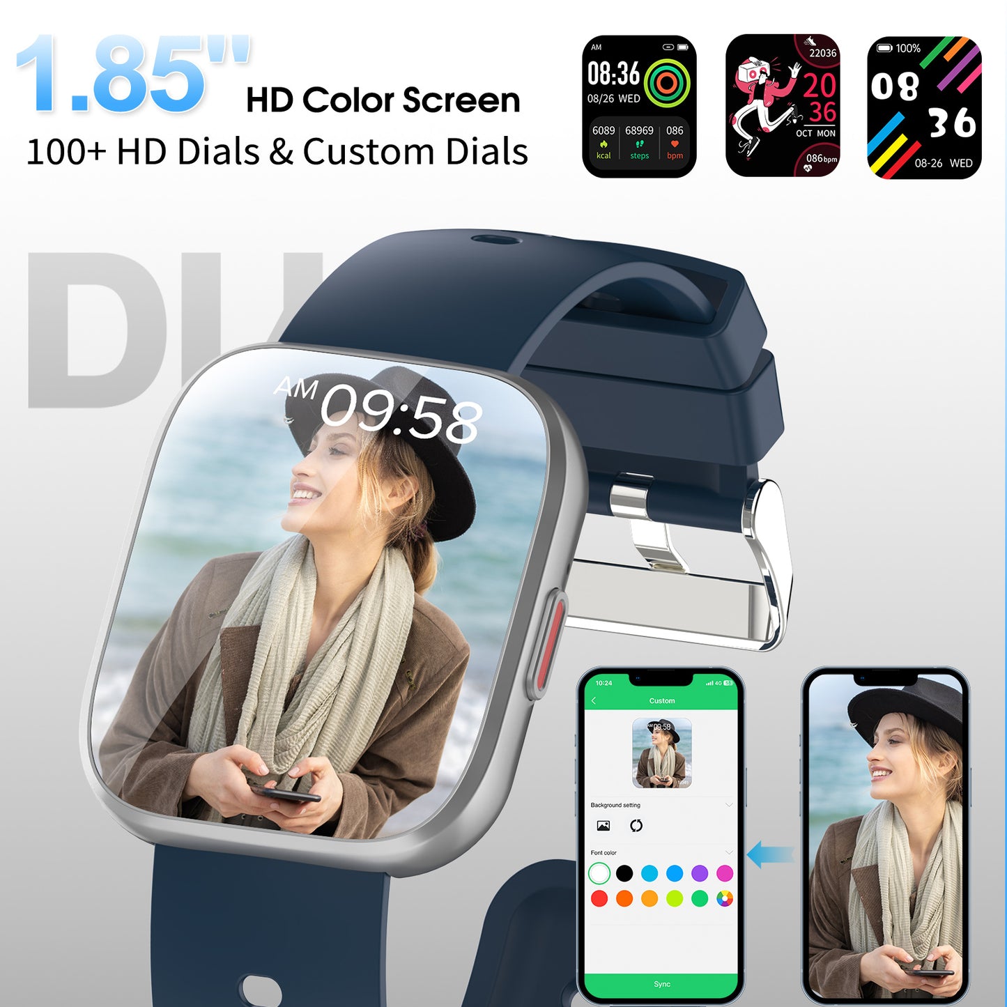Smart Watch for Men Women Bluetooth Call, 1.85" HD Touch Screen Fitness Watch with Sleep Monitor, 112+ Sports Modes, IP68 Waterproof Activity Trackers for Android iOS
