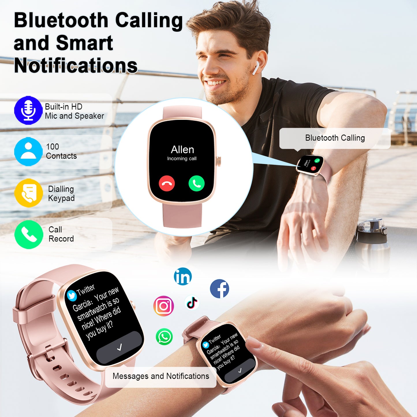 BTOOTOS AI Smart Watch for Women Men 1.91" HD Touch Screen with Dual-Mode Smart Bluetooth Call and Voice Assistant 100+ Sport Modes IPX7 Waterproof Fitness Watch for Android/iPhone