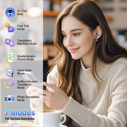 Btootos AI Translation Earbuds Real Time,164 Language/7 Translation Modes Translator Earbuds with Audio and Video Calls,No Subscription,5 EQ Modes Touch Screen Translator Headphones,48H AI Ear Buds Translato