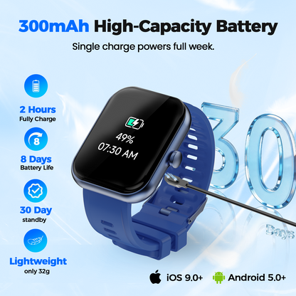 Geryst Smart Watch Fits for Android and iPhone, 1.96" HD Smartwatch for Men Women Bluetooth Answer/Make Calls/110+ Sports Modes/Message Reminder/Sleep, IP68 Waterproof Fitness Tracker, Perfect Gift（Blue）