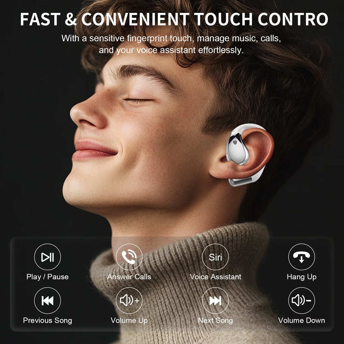 Btootos Open Ear Earbuds, Non-In-Ear Comfortable Earhook Wireless Earbuds with Bluetooth 6.0 and ENC Clear Calls, 48H Playtime, Bluetooth Headphones for Sport, Travel & Daily Wear, Waterproof Earphones