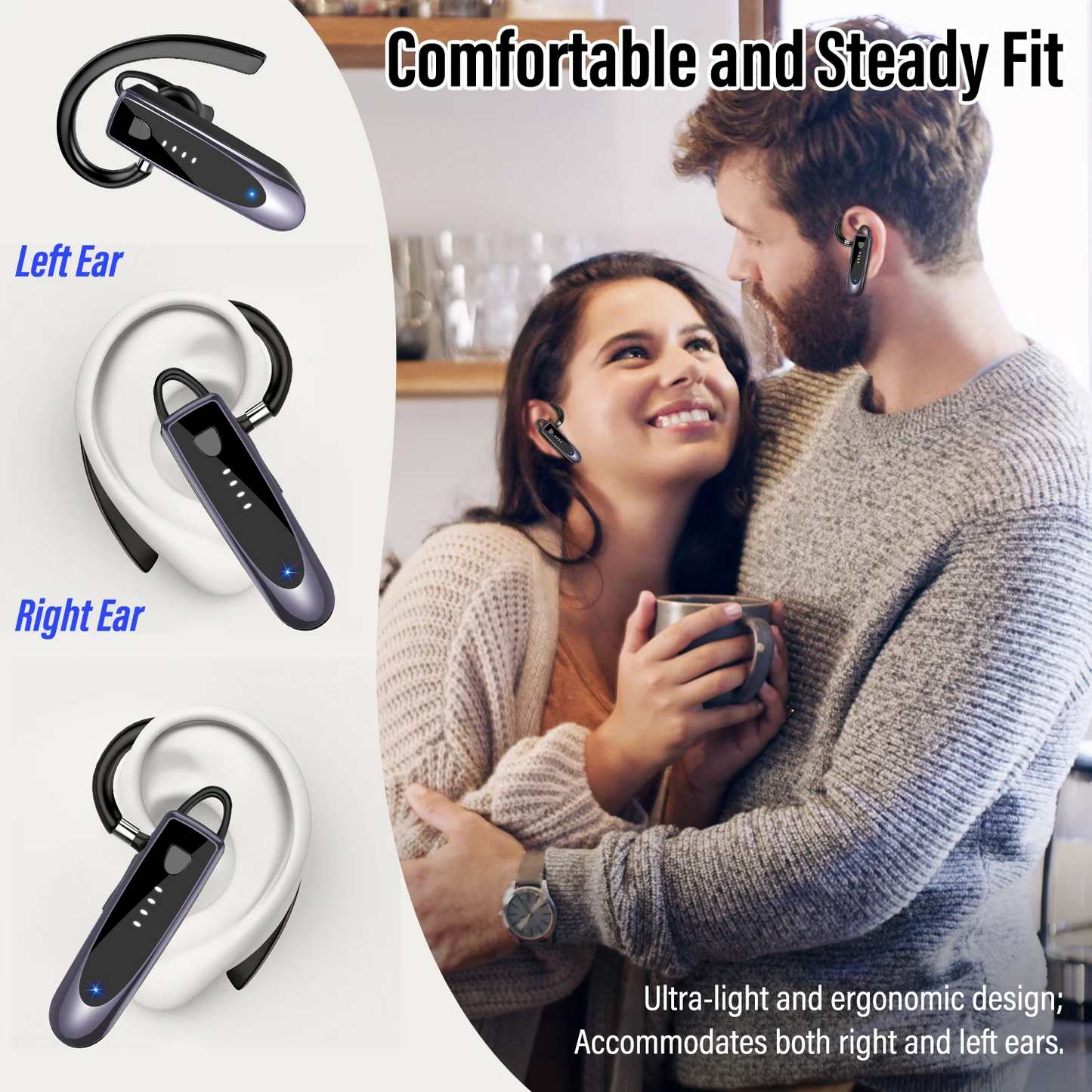 Bluetooth Headset V5.4, Single-Ear Wireless Earpiece with ENC Noise Canceling Mic, 20Hrs Call Time Handsfree Wireless Earbuds, 180 Hrs Standby Time Headphones for iOS Android /Office/Drivin