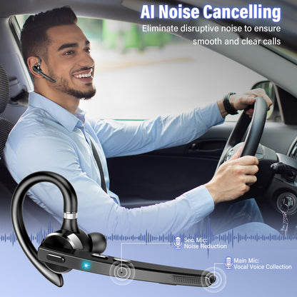Btootos Bluetooth Headset, Single-Ear Bluetooth Earpiece with ENC Mic with HiFi Stereo Sound, 90 Hours Talking Time Wireless Headset V5.3 with 400mAh Charging Case for iOS Android Cell Phones, Black
