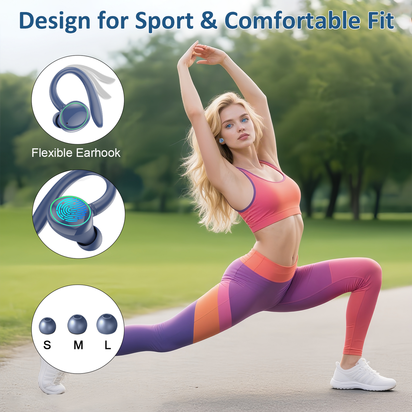Wireless Earbuds, Bluetooth 5.4 Sports Headphones, 50H Playback Over Ear Earbuds with ENC Noise Cancelling Mic, Deep Bass Fitness Earphones Gym Running Workout with Earhooks, IP7 Waterproof Headset