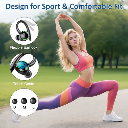 Wireless Earbuds, Bluetooth 5.4 Sports Headphones, 50H Playback Over Ear Earbuds with ENC Noise Cancelling Mic, Deep Bass Fitness Earphones Gym Running Workout with Earhooks, IP7 Waterproof Headset