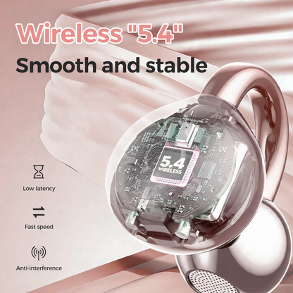 Clip on Earbuds Bluetooth 5.4, Open Ear earbuds Wireless with Mic, Lightweight Comfort, Small-Ear Friendly Bluetooth Earbuds, 60H Sport Ear Buds, IP7 Waterproof Noise Cancelling Headphones, Rose Gold