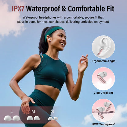Btootos Wireless Earbuds Bluetooth 5.4 Headphones, Ear Buds with Touch Screen, ANC/ENC Noise Cancelling Earbud with 48H Stereo Deep Bass,Clear Calls, IPX7 Waterproof Earphones, 5 EQ for iOS Android,Rose Gold