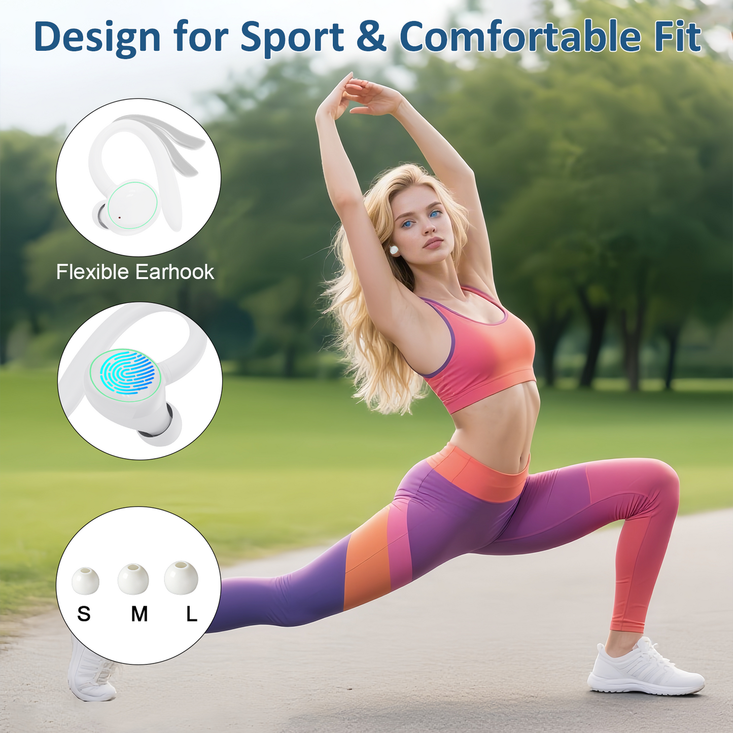 Wireless Earbuds, Bluetooth 5.4 Sports Headphones, 50H Playback Over Ear Earbuds with ENC Noise Cancelling Mic, Deep Bass Fitness Earphones Gym Running Workout with Earhooks, IP7 Waterproof Headset