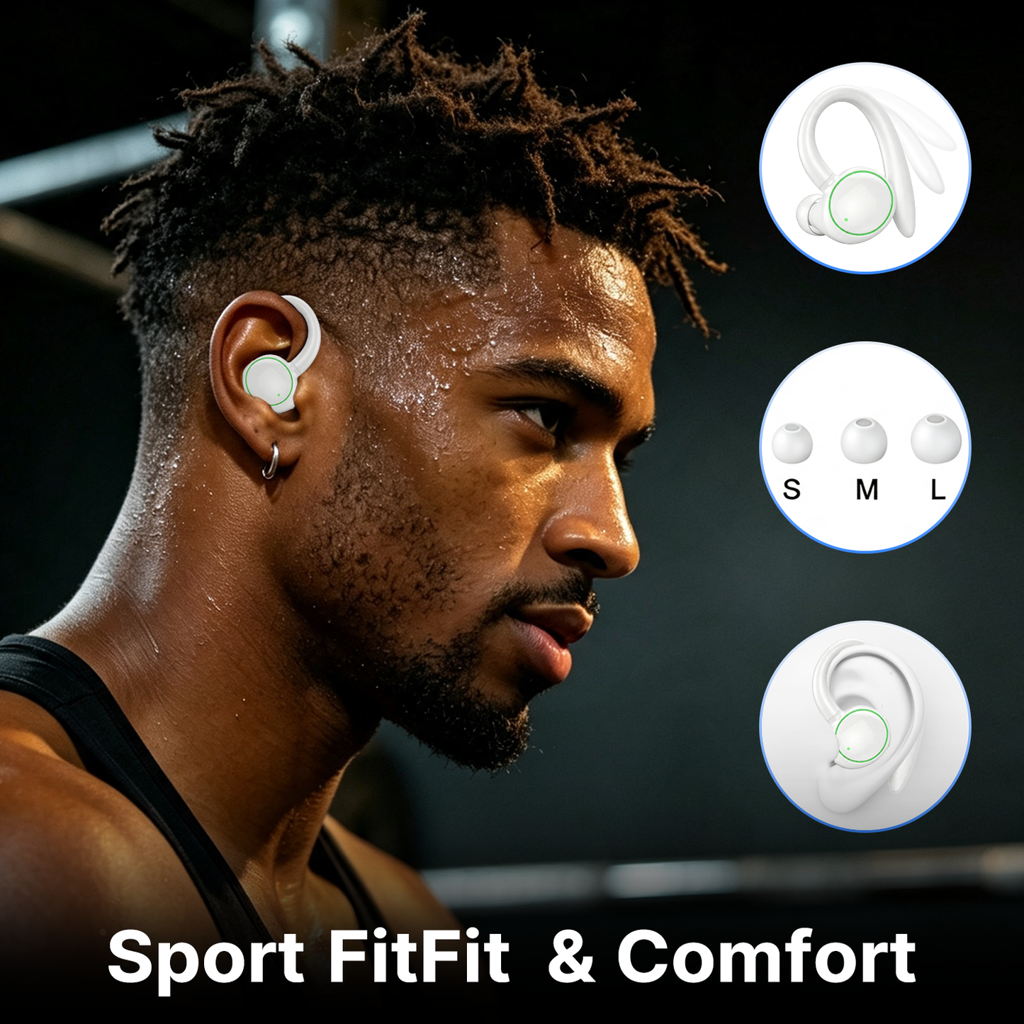 Btootos Wireless Earbuds, Bluetooth 5.4 Sports Headphones, 50H Playback Over Ear Earbuds with ENC Noise Cancelling Mic, Deep Bass Fitness Earphones Gym Running Workout with Earhooks, IP7 Waterproof Headset