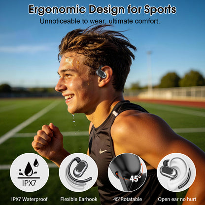 Btootos Open Ear Earbuds, Bluetooth 5.4 Headphones, Wireless Earbuds with Ear Hooks,70H HiFi Stereo Open Ear Headphones with Mic, IP7 Waterproof Lightweight Air Conduction Headphones for Workouts and Running
