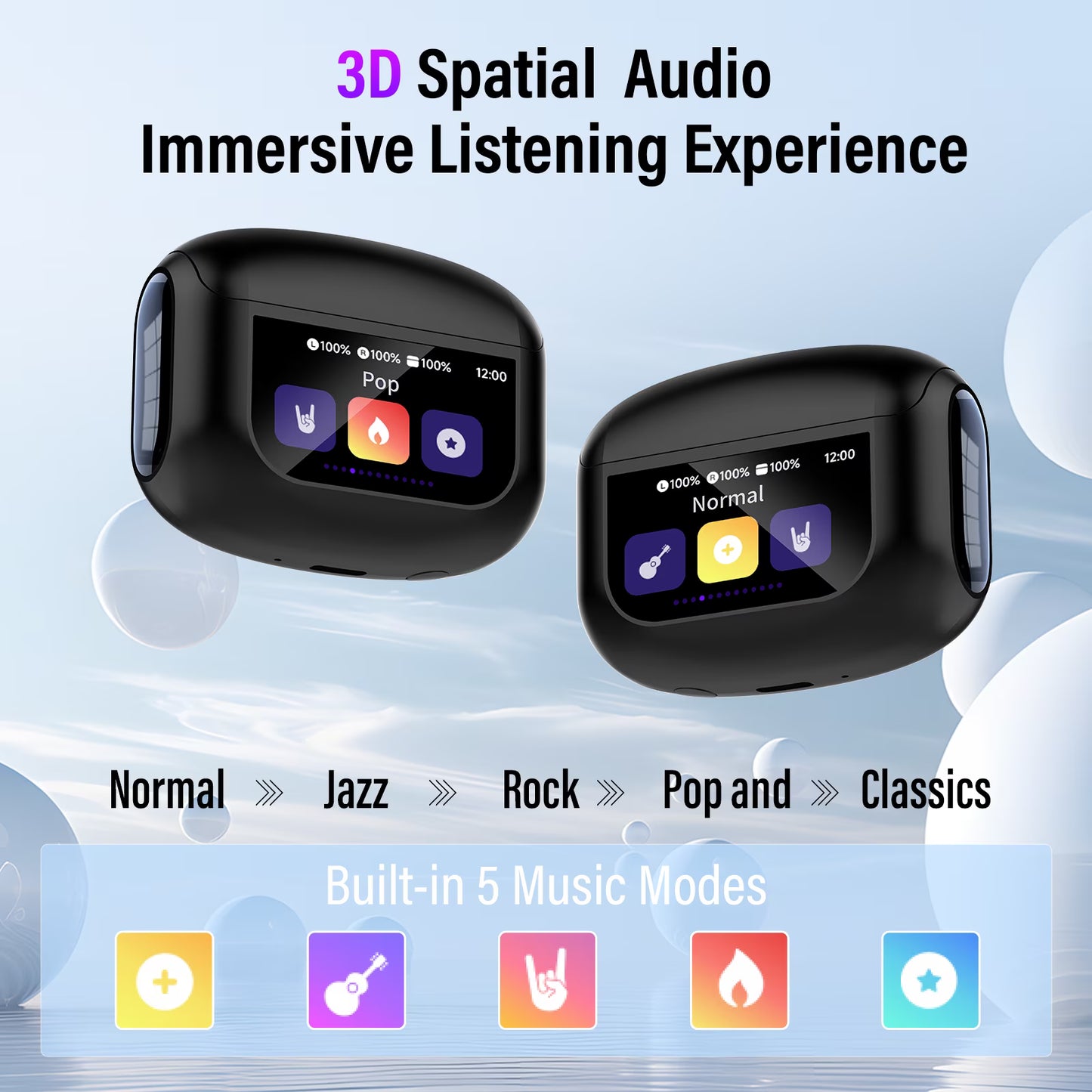 Btootos Touch Screen Wireless Earbuds, Headphones Bluetooth 5.4 Ear Buds with ANC and ENC Clear Calls, 48H Noise Cancelling Earbud, 14.2mm Deep Bass, 5 EQ Modes, IPX7 Waterproof Earphones, for iOS Android