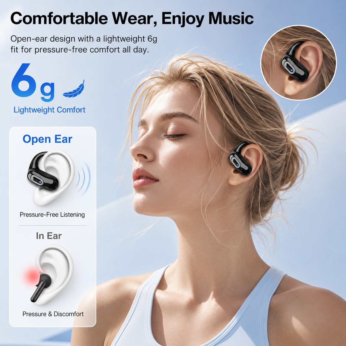 Geryst Open Ear Headphones, Open Earbuds with Comfortable Earhook, 58H Hifi Stereo Bone Conduction Earbuds with Mic, Noise Cancelling, Bluetooth 5.4 Earphones, IP7 Waterproof Wireless Earbuds for Running