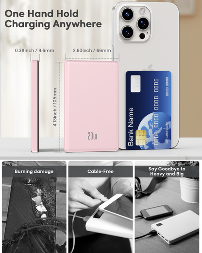 MUGO Magsafe Portable Charger, Ultra Slim 5000mAh Magnetic Wireless Portable Charger, Compatible with iPhone 16/15/14/13/12 Pro Max Pro Plus, with Type-C Cable 20W PD Fast Charging