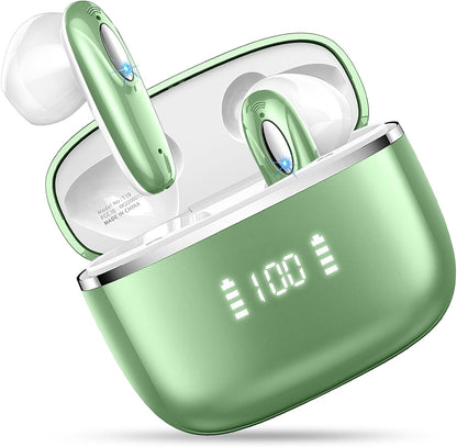 Mugo Wireless Earbuds Bluetooth 5.3 Wireless Headphones with 14.2mm Drivers Hi-Fi Stereo, 4 ENC Mics Bluetooth Earphones, 40Hrs Mini Ear Buds, USB-C/Clear Call/Touch Control/IP7 Waterproof, Green