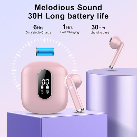 Wireless Headphones, Bluetooth 5.3 Wireless Earbuds with Dual LED Display Touch Control, HD Mic HiFi Stereo Sound Mini Ear Buds  with 30H Playtime, IPX7 Waterproof Bluetooth Earphones for IOS/Android