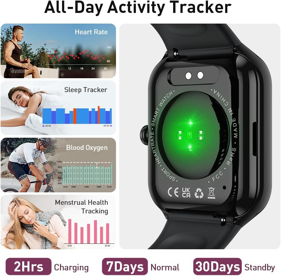 Smart Watch for Android and iPhone, 1.96" Fitness Activity Tracker with 110+ Sport Modes, IP68 Waterproof Smartwatch(Answer/Make Call/Message Reminder) for Men Women, Perfect Gift for Holidays