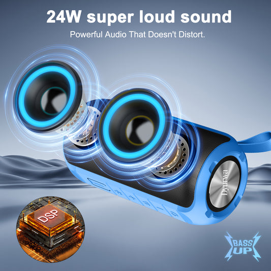 Geryst Portable Bluetooth Speaker, Bluetooth 5.3 Wireless Speaker, IPX7 Waterproof Outdoor Speaker, 24W Loud Stereo Sound, 12H Playtime, 7 Colorful RGB Lights for Outdoor/Home/Party, Gift Ideas