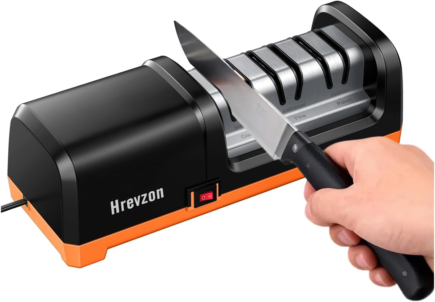 Knife Sharpener, Electric Knife Sharpener, Kitchen Knife Sharpener, Professional 3-Stage System with Diamond Abrasives and Angle Guide for Chef, Santoku, Cleaver, Bread and Ceramic Knives