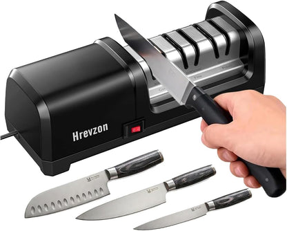 Knife Sharpener, Electric Knife Sharpener, Kitchen Knife Sharpener, 3-Stage Professional Automatic Quickly Sharpening/Polishing System with 100% Diamond Abrasives, 20° Precision Angle, Non-Slip Base