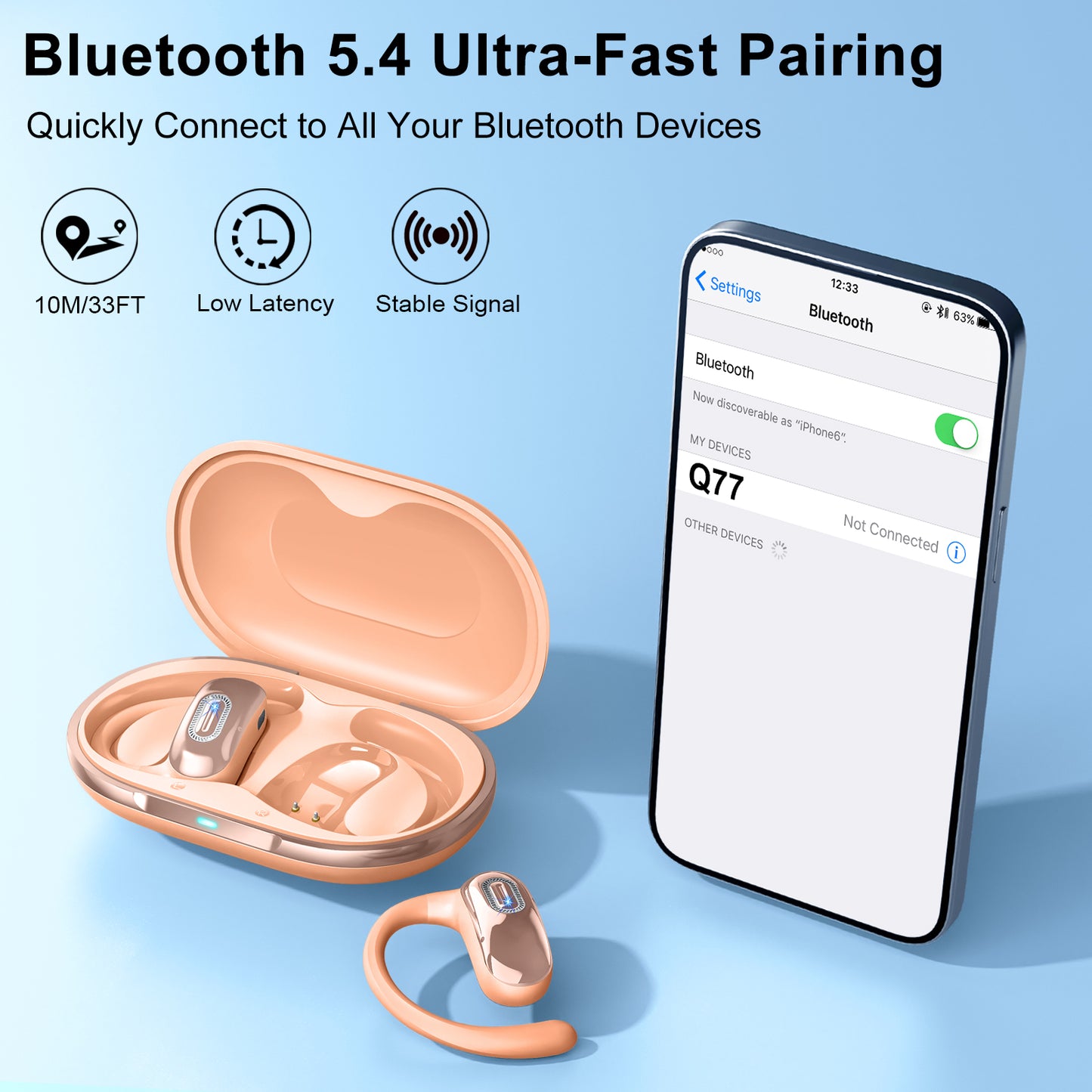 Geryst Open Ear Headphones, Open Ear Earbuds with Comfortable Earhook, 58H HiFi Stereo Bone Conduction Earbuds with Mic, Noise Cancelling,Bluetooth 5.4 Earphones, IP7 Waterproof Wireless Earbuds for Workout