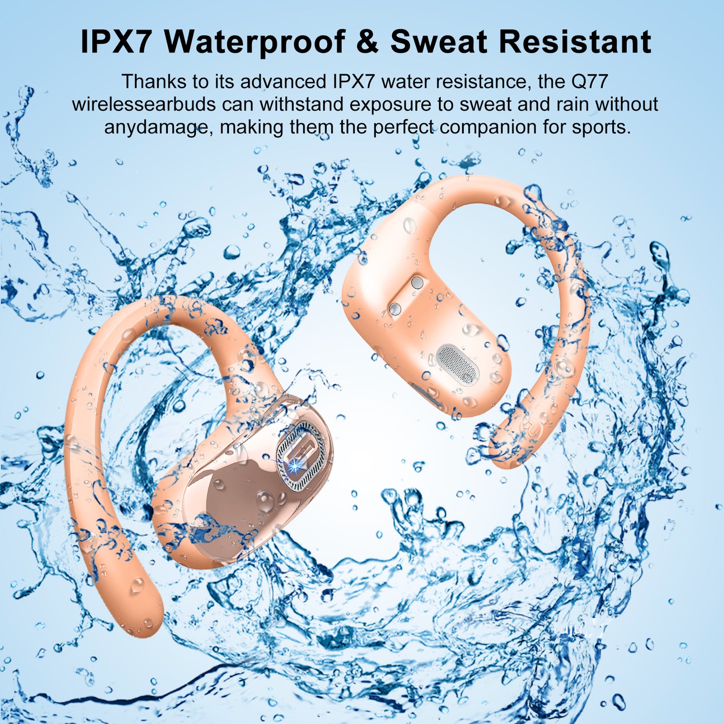 Geryst Open Ear Headphones, Open Ear Earbuds with Comfortable Earhook, 58H HiFi Stereo Bone Conduction Earbuds with Mic, Noise Cancelling,Bluetooth 5.4 Earphones, IP7 Waterproof Wireless Earbuds for Workout