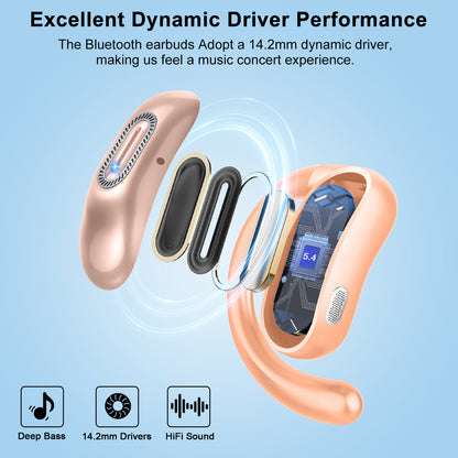 Geryst Open Ear Headphones, Open Ear Earbuds with Comfortable Earhook, 58H HiFi Stereo Bone Conduction Earbuds with Mic, Noise Cancelling,Bluetooth 5.4 Earphones, IP7 Waterproof Wireless Earbuds for Workout